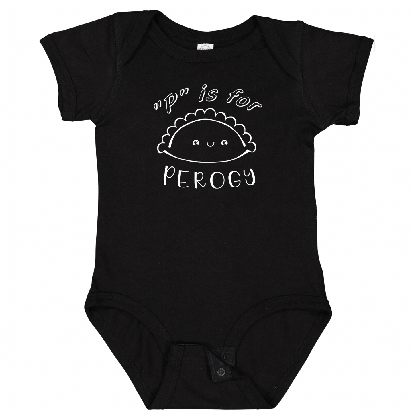 “P” IS FOR PEROGY (White Font)- Short Sleeve Onesie