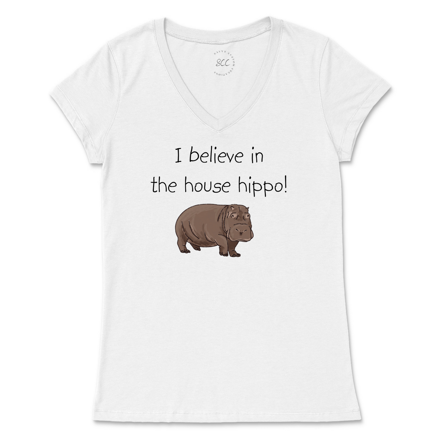 I BELIEVE IN THE HOUSE HIPPO! - Women’s Vneck T-Shirt
