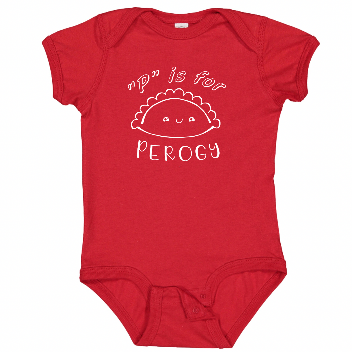 “P” IS FOR PEROGY (White Font)- Short Sleeve Onesie
