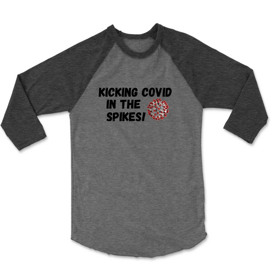 KICKING COVID IN THE SPIKES - Kids Raglan Baseball Tee