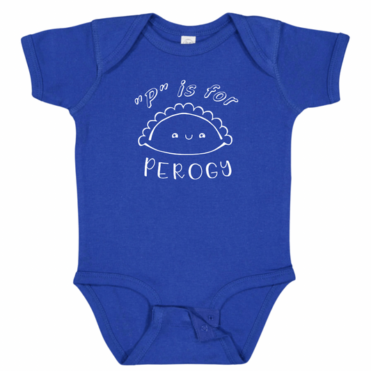 “P” IS FOR PEROGY (White Font)- Short Sleeve Onesie