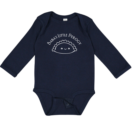 BABA’S LITTLE PEROGY (White Font) - Long Sleeve Onesie